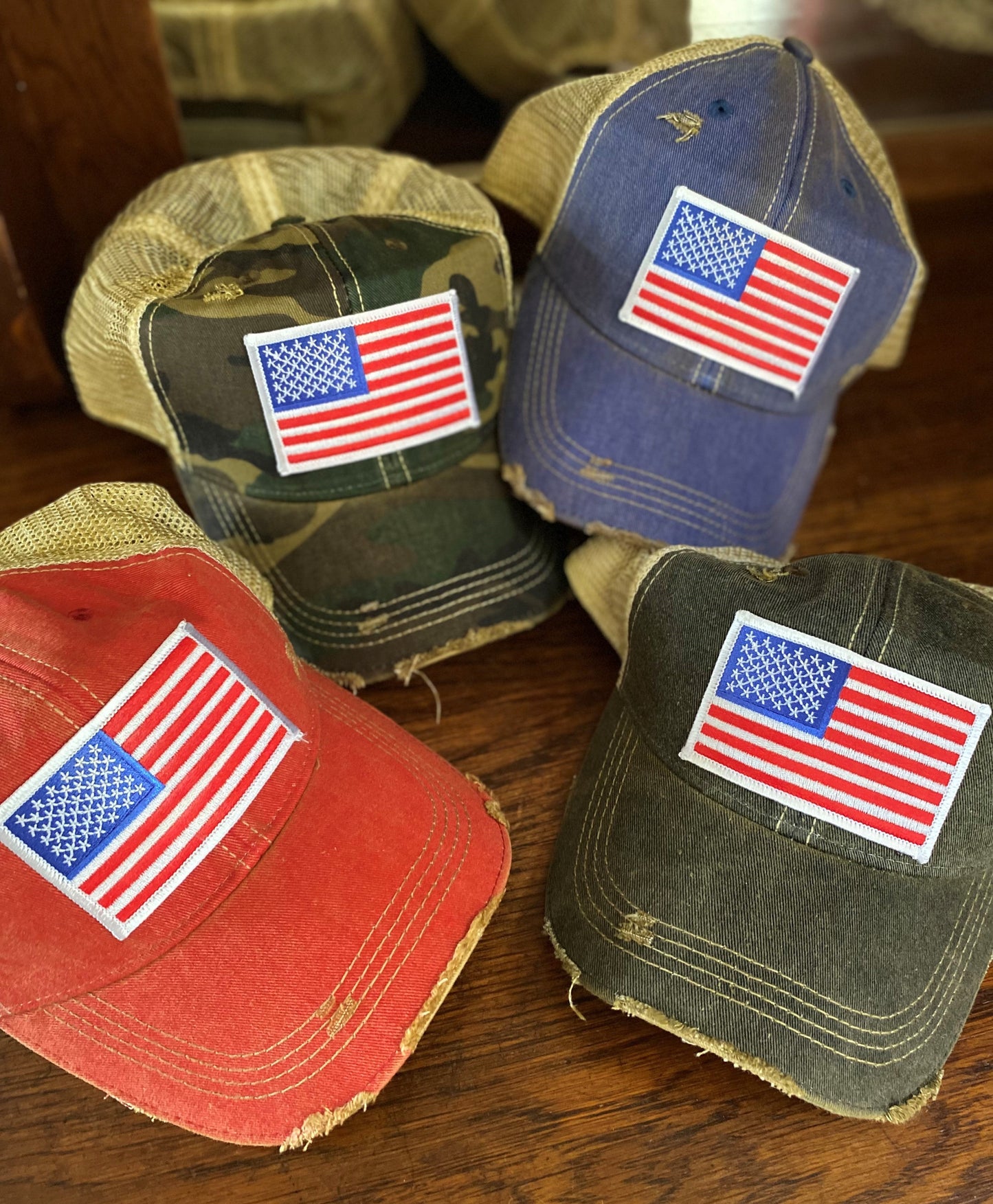 Long May She Wave, American Flag Cap Four Colors Bulk (Copy)