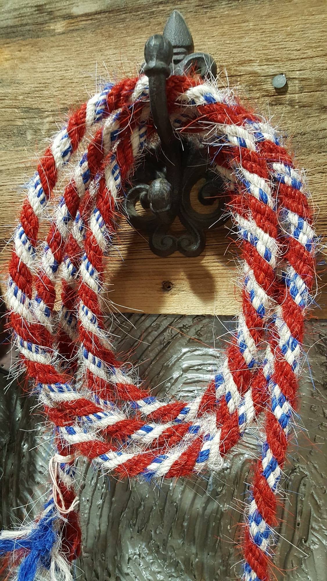 5/8' x 9' Mane Hair Loop Rein in red, white, and blue