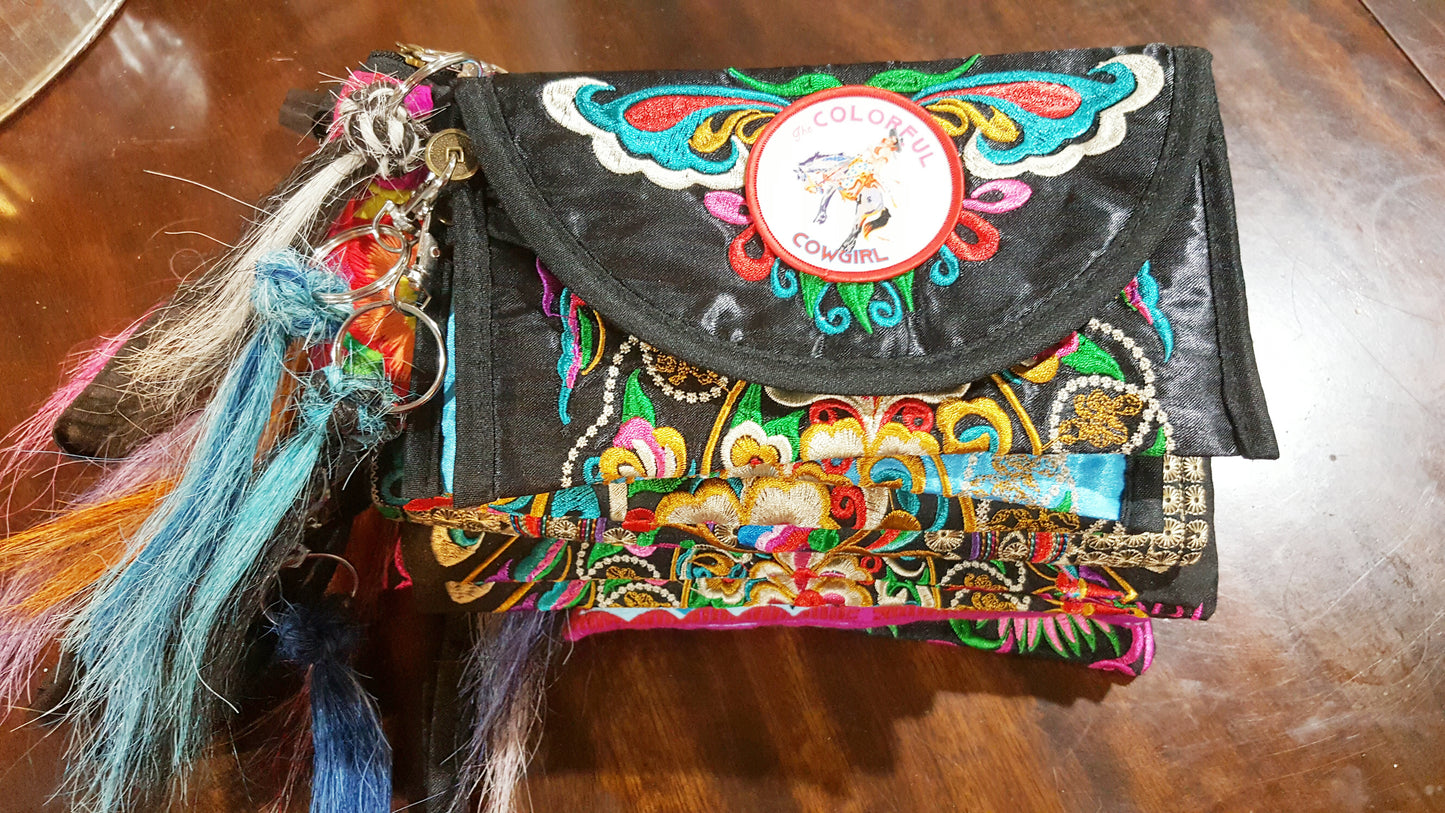 Gypsy Boho embroidered wristlet wallet bag small