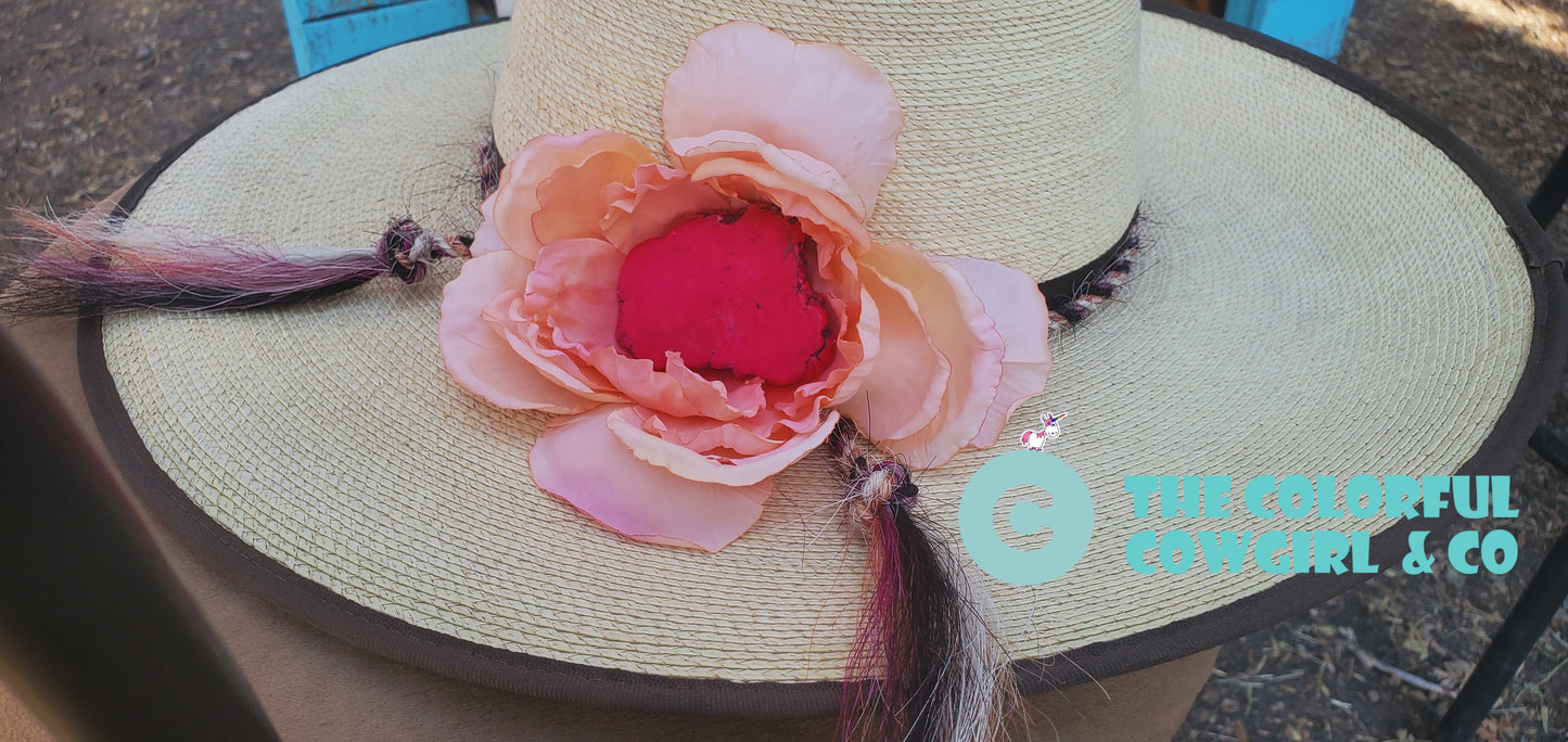 Simple Mecate Hatband with Clip on Hat Flower