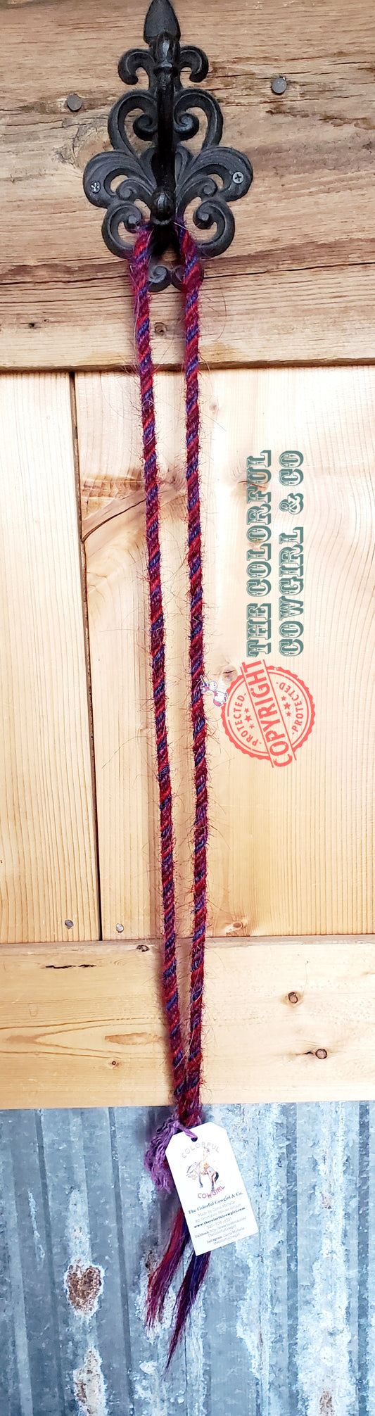 Shades of red and blue bridleless rein