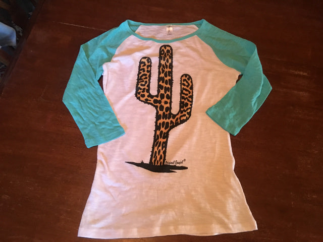 Leopard Cactus Youth Baseball Tee Turquoise
