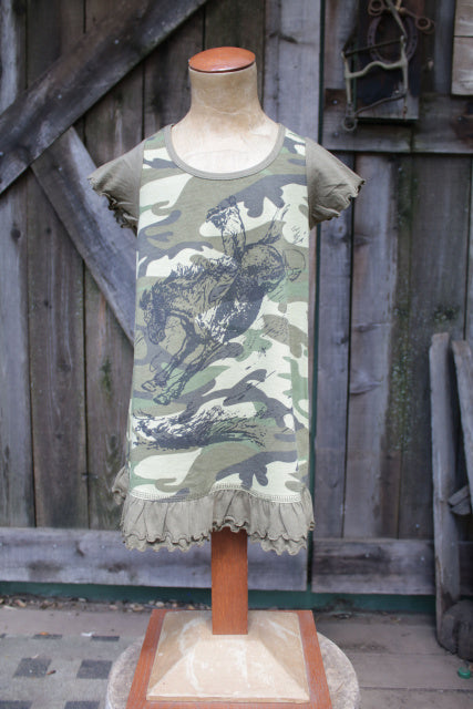 Girls Vintage Bronc Camo Ruffle Dress
